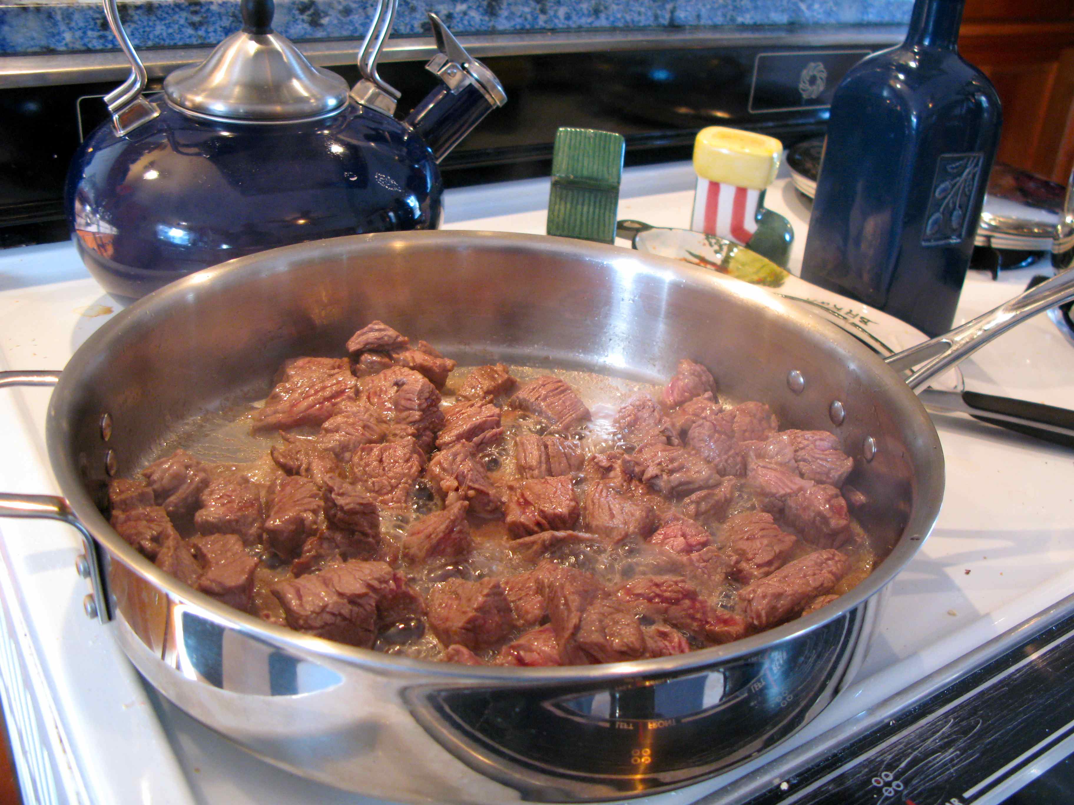 Stew beef frying