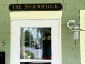 Sign over front door reads, "The Shamrock"