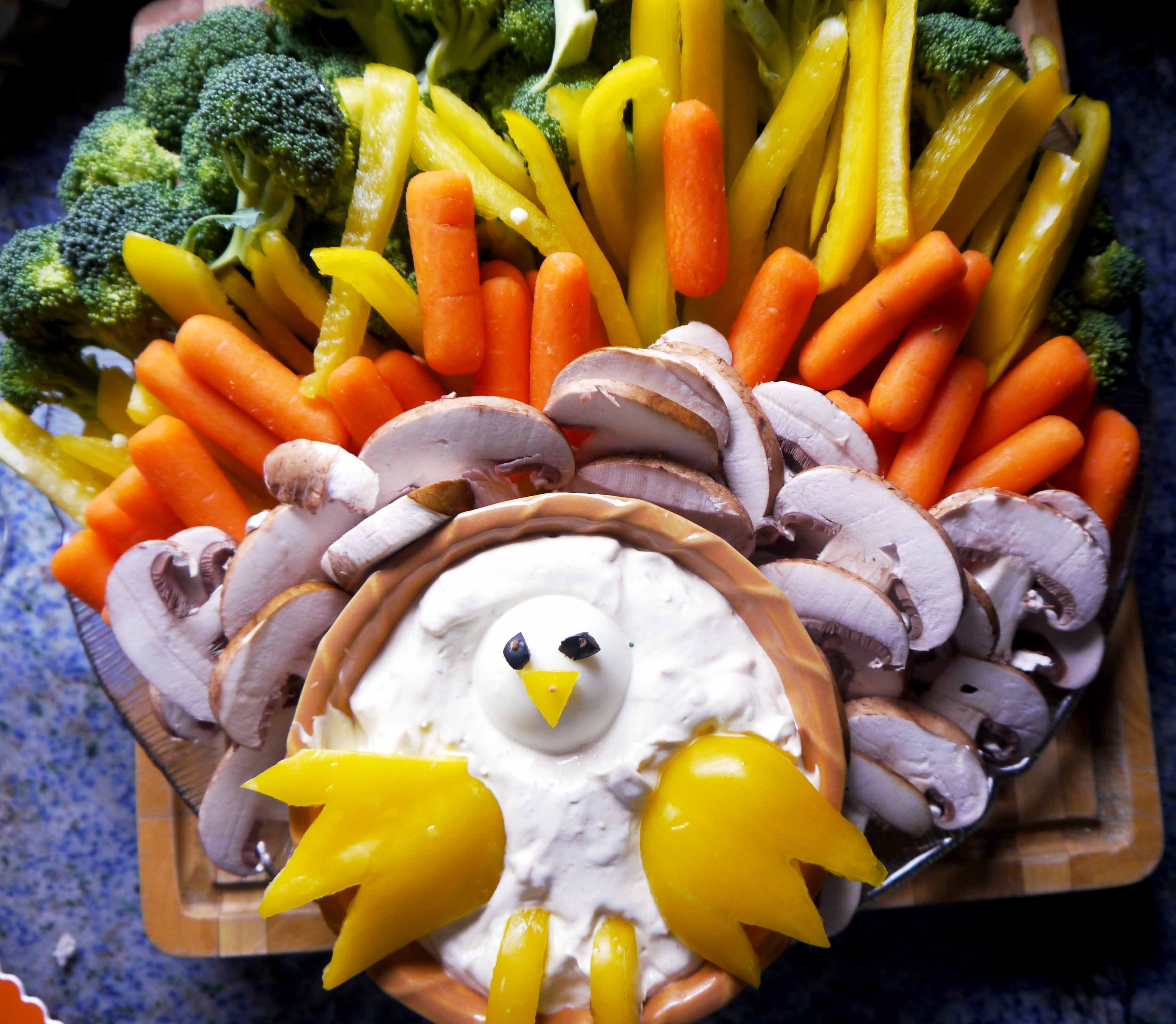 A turkey made out of vegetables